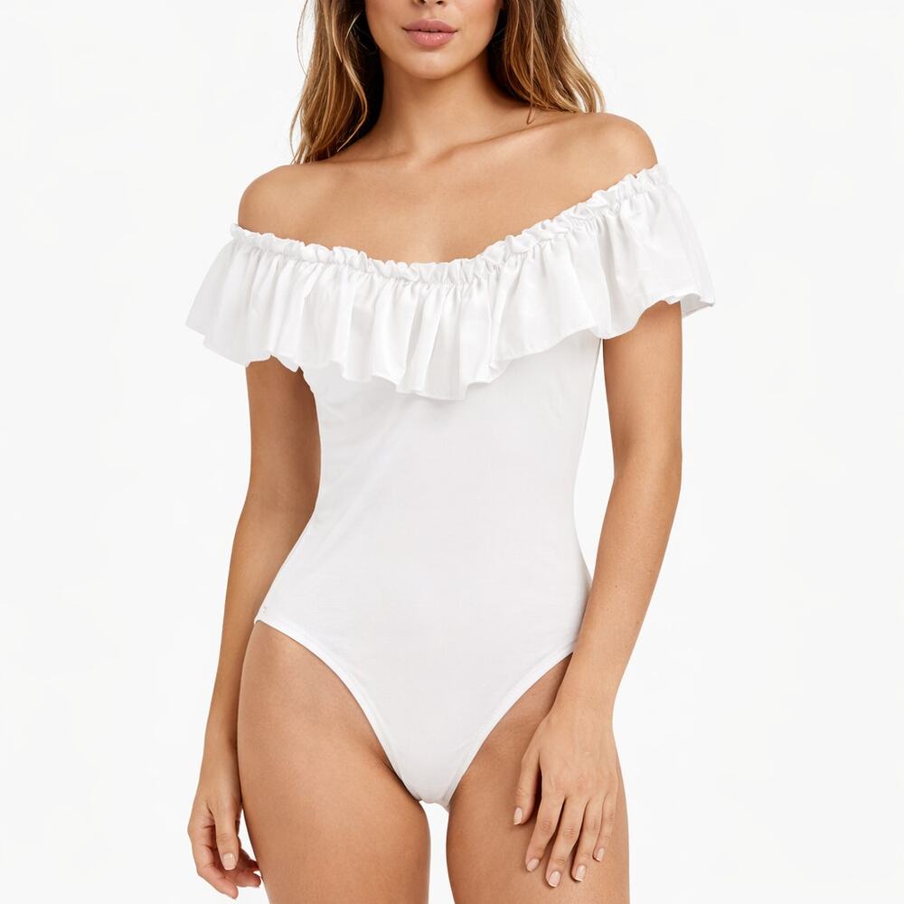 Off-the-Shoulder Ruffle White Bodysuit